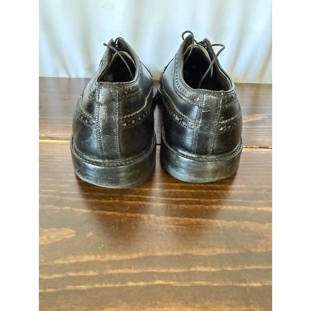 Mens Black Pebbled Leather Wingtip Brogue Oxford Dress Shoes Lace Up